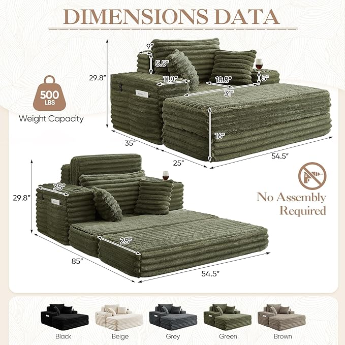 5-In-1 Oversized Chaise Lounge Chair Indoor - Image 2
