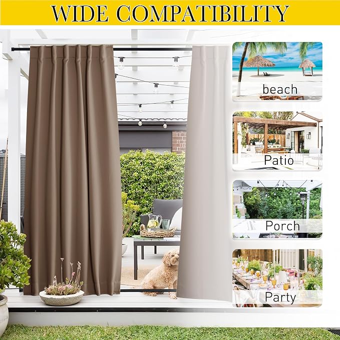 NICETOWN 2 Panels Waterproof Outdoor Curtains Fixed Pocket & Back Tab on Top & - Image 8