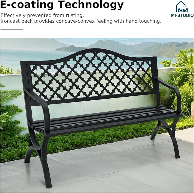 MFSTUDIO 50" Lucky Clover Outdoor Bench, Durable Patio Garden Bench Park Chair - Image 5