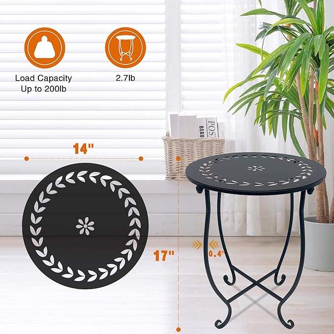 Round Side Table Set of 2, Metal Patio Side Tables End Tables, Weather - Image 7