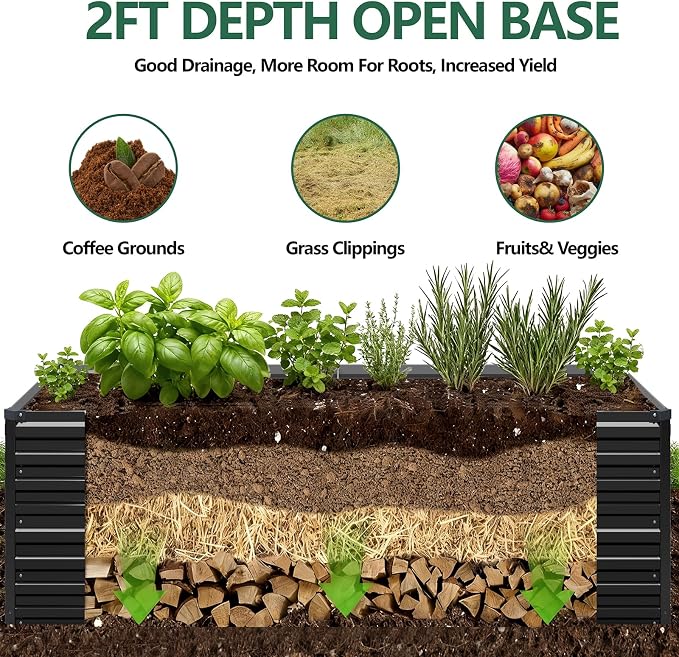 Vengarus 12x2x2FT Galvanized Raised Garden Bed Kit, Large Rectangle Elevated - Image 4