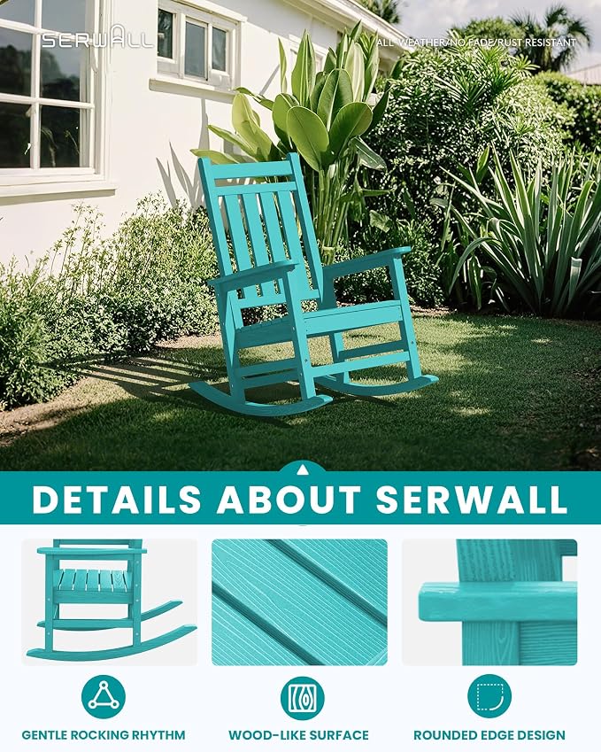 SERWALL HDPE Outdoor Rocking Chair Set of 6, Patio Rocking Chairs - Image 4