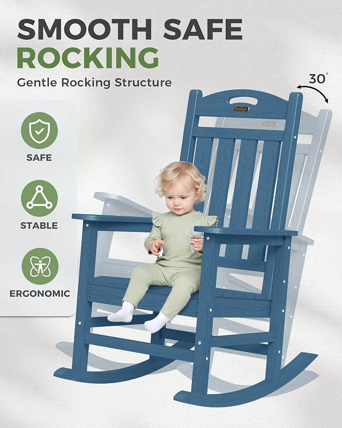 Oversized Rocking Chair Outdoor, High Back Porch Rocker Chair, HDPE All Weather - Image 4