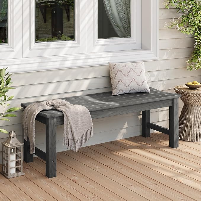 Stoog Outdoor Bench, 2-Person Outdoor Dining Bench, All-Weather HIPS Garden - Image 2