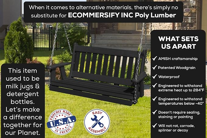 Mission Poly Lumber Wood 5FT Porch Swing Amish Craftsmandship Made in USA HDPE - Image 3