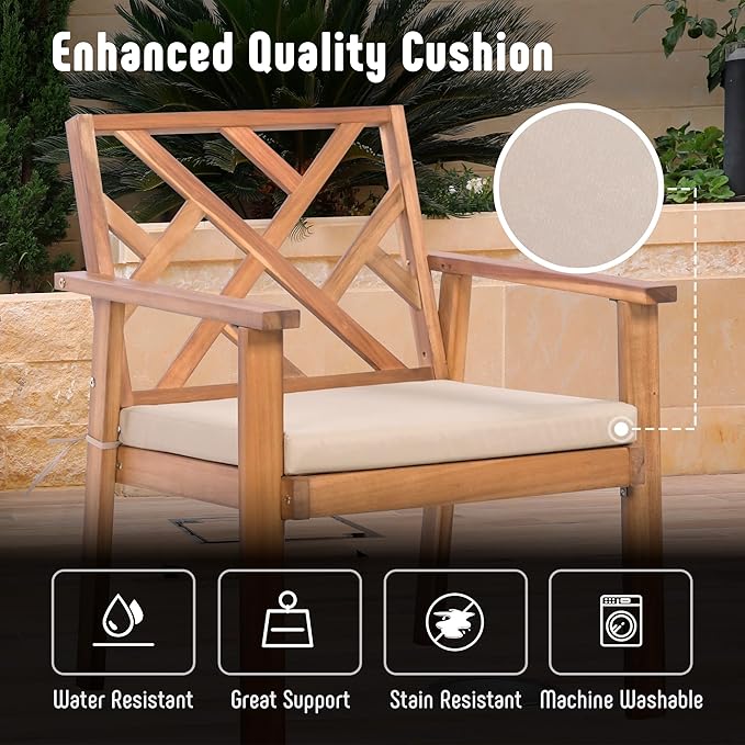 3 Piece Outdoor Patio Furniture Set, Wooden Conversation Patio Set - Image 2