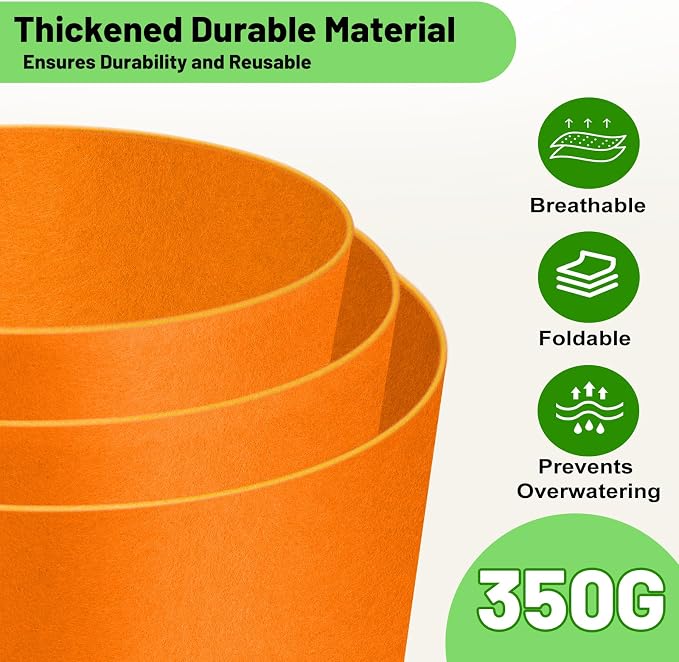 5 Gallon Fabric Grow Bags 5-Pack, 350G Heavy Duty Nonwoven Plant Pots - Image 2