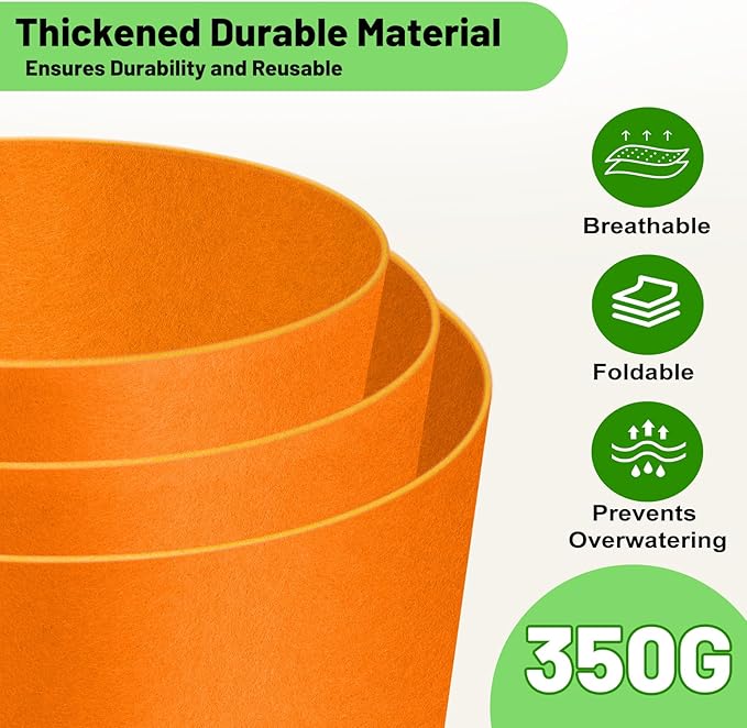 7 Gallon Fabric Grow Bags 5-Pack, 350G Heavy Duty Nonwoven Plant Pots - Image 2