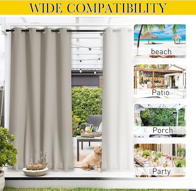 NICETOWN 2 Panels Gazebo Curtains Outdoor Waterproof & Windproof, Top & Bottom - Image 6