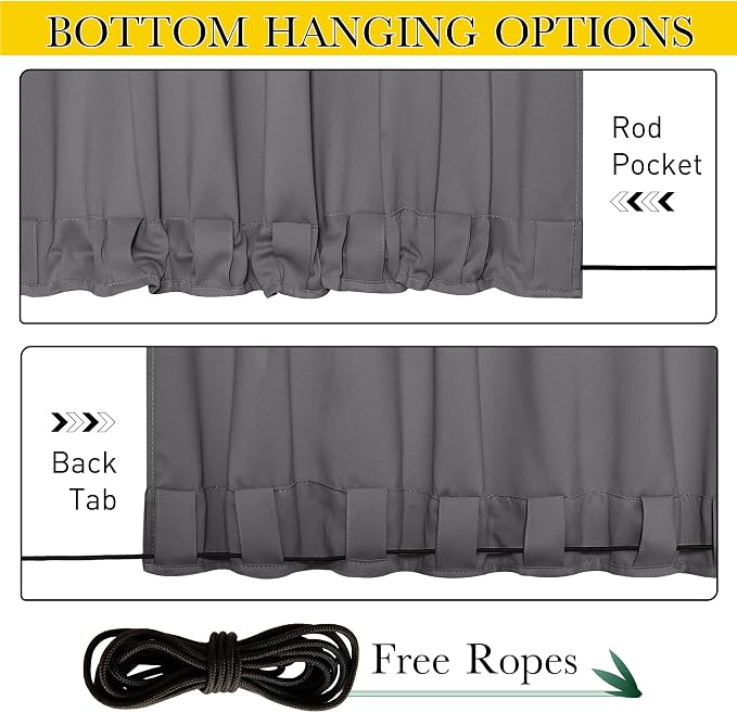 NICETOWN 2 Panels Grey Outdoor Curtains Waterproof Extra Long - Image 4
