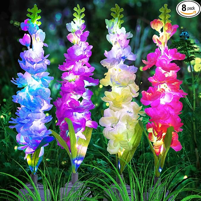 Solar Garden Lights, Solar Delphinium Flowers Lights 8 Pack 160 LEDs, by MRHEPHAESTUS