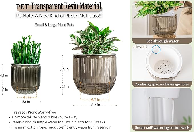 Melphoe Self Watering Pots for Indoor Plants Planter, 8.3/5.3 Inch 2 Pack - Image 6