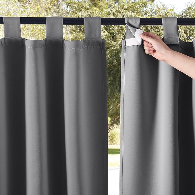 NICETOWN 2 Panels Patio Curtains Outdoor Waterproof 84 Long, Detachable Sticky by NICETOWN