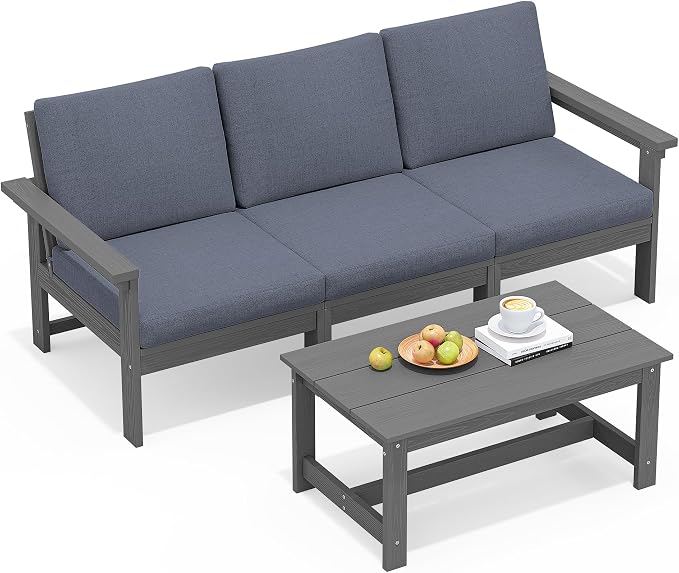 SERWALL HDPE Patio Sofa Set, 4-piece Sectional Outdoor Furniture Set, All - Image 9