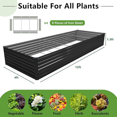 12x4x1.5FT Galvanized Raised Garden Bed, Vegetable Boxes-Rectangle Metal Flower - Image 2