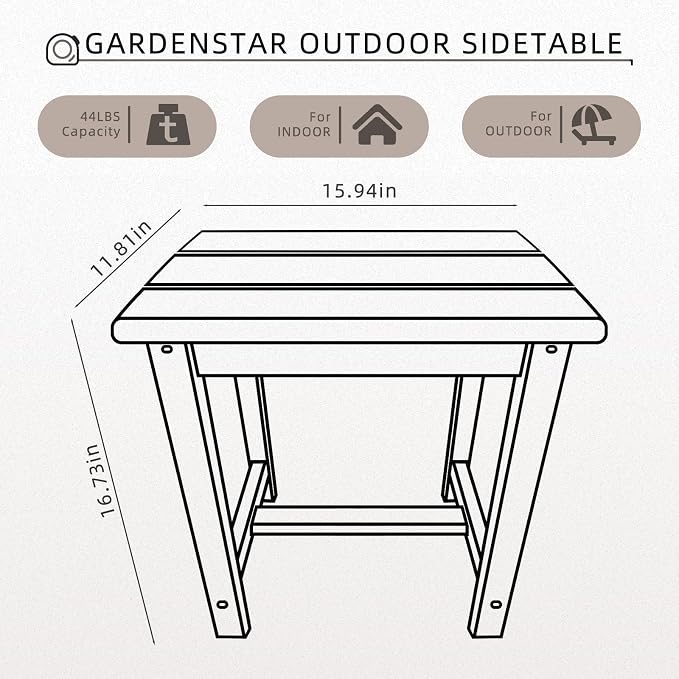 Adirondack Square Side Table, one-Tier Outdoor end Table, Patio Side Table - Image 3