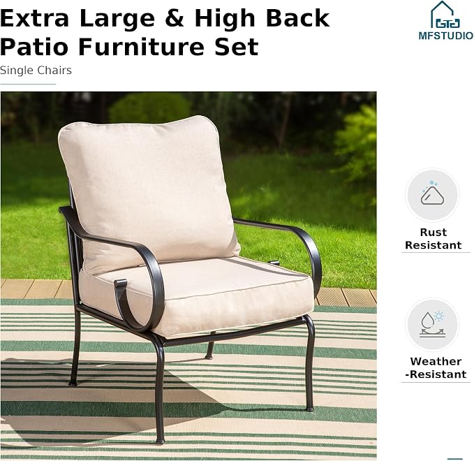 MFSTUDIO 7 Seats Metal Patio Furniture Sets, 6 Pieces Outdoor Sectional Sofa - Image 8