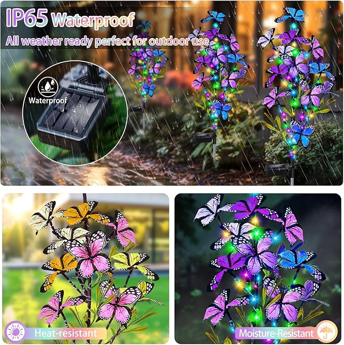 Solar Garden Lights Outdoor, Waterproof 4 Pack Solar Butterfly Lights - Image 4