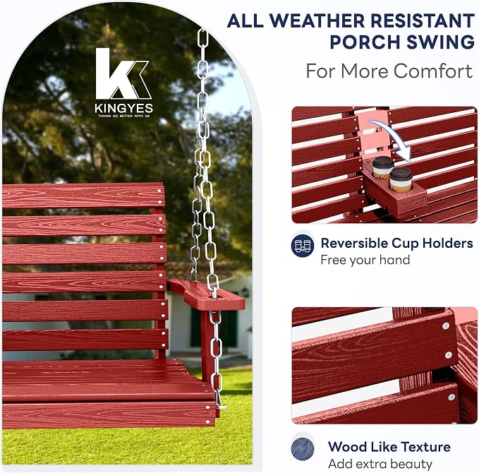 KINGYES Outdoor Hanging Porch Swing Set of 4, 2 Seat Patio Chair - Image 2