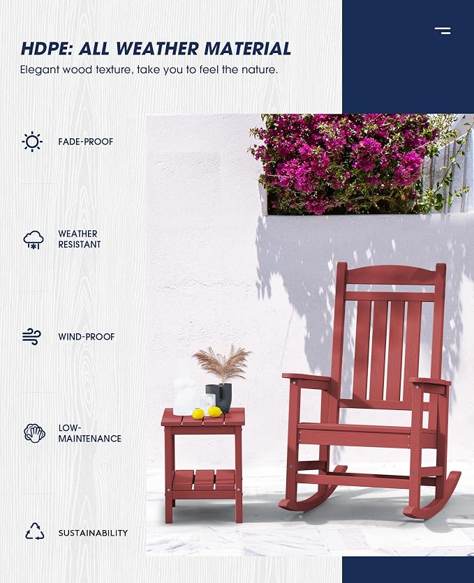 KINGYES Outdoor Rocking Chair, Weather Resistant Patio Rocking Chairs High Back - Image 5