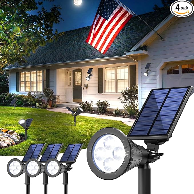 Solar Lights Outdoor Waterproof IP65, 6500K Super Bright LED, 2 Lighting Modes by JEJOT