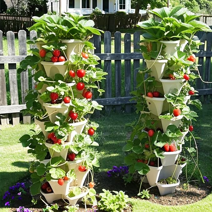 Strawberry Planters, 3 Tiered Vertical Stackable Planter, Herb Stacking Tower - Image 6