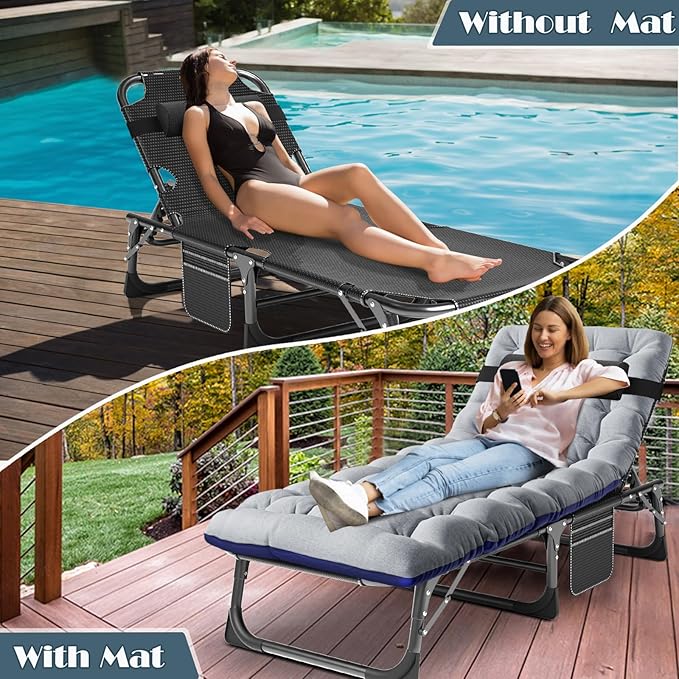 MOPHOTO Folding Chaise Lounge Chair 5-Position, Folding Cot, Heavy Duty Patio - Image 4