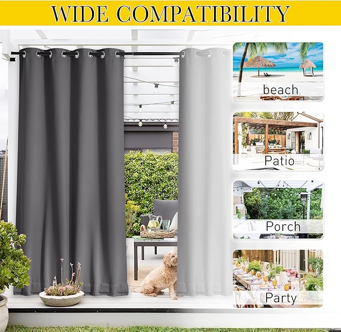 NICETOWN 2 Panels Outdoor Curtains Grommet & Back Tab on Top & Bottom - Image 6
