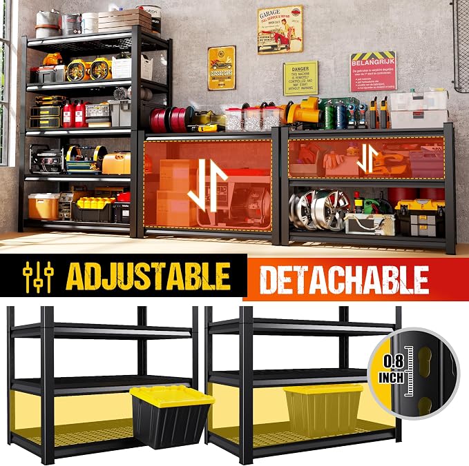 72" H Garage Shelving Heavy Duty Storage Shelves, Adjustable Metal Shelving Unit - Image 5