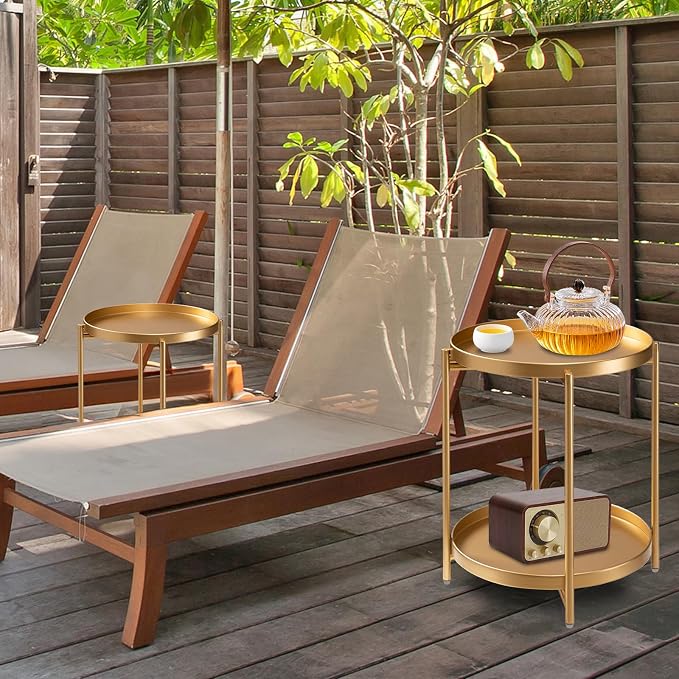 danpinera 2-Tier End Table, Outdoor Side Table, Metal Round Desk - Image 6