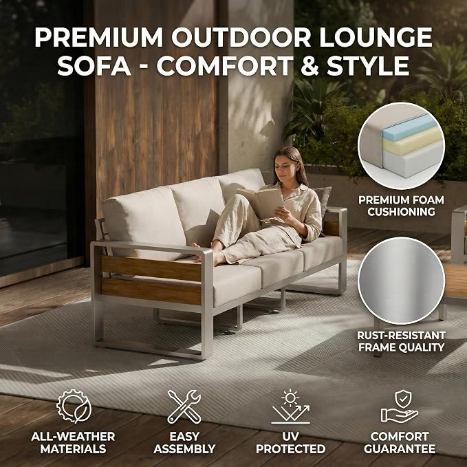 ZANDOR Aluminum Outdoor Patio Conversation Furniture Set, Seating Sofa - Image 5