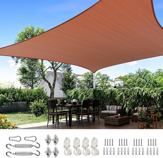 Quictent 12x16ft 185G HDPE Rectangle Sun Shade Sail Canopy 98% UV Block Outdoor by QUICTENT