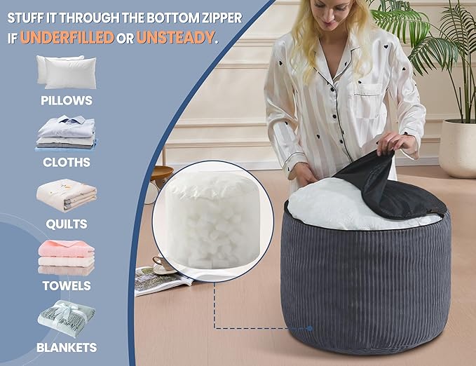 Round Stuffed Pouf Ottoman Chair - Image 3