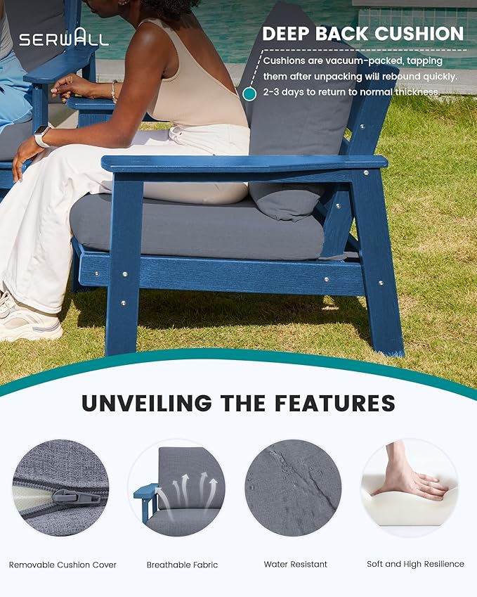 SERWALL HDPE Outdoor Furniture Set, 7 Piece All Weather Wood-Like Outdoor Sofa - Image 3