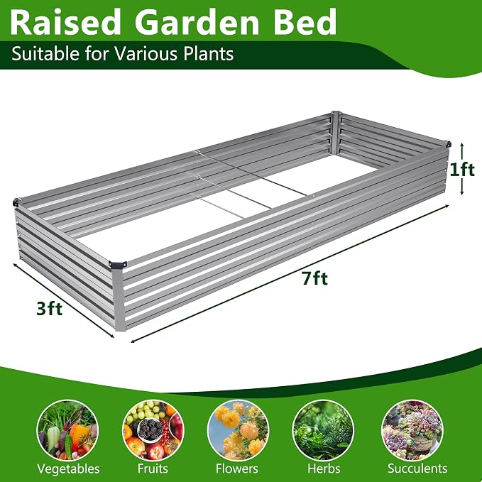2PCS 7x3x1ft Galvanized Raised Garden Bed Kit, Metal Planter Box - Image 2