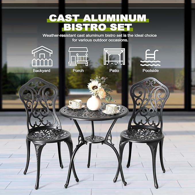 NUU GARDEN 3 Pieces Patio Bistro Set, Outdoor Bistro Set - Image 5
