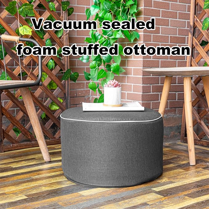 Outdoor Indoor Foam Stuffed Ottoman All Weather Waterproof Round Ottoman - Image 3