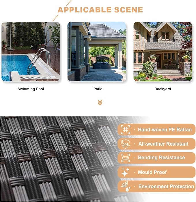 Kullavik 9 Pieces Outdoor Patio Furniture Set PE Wicker Rattan Sectional Sofa - Image 5