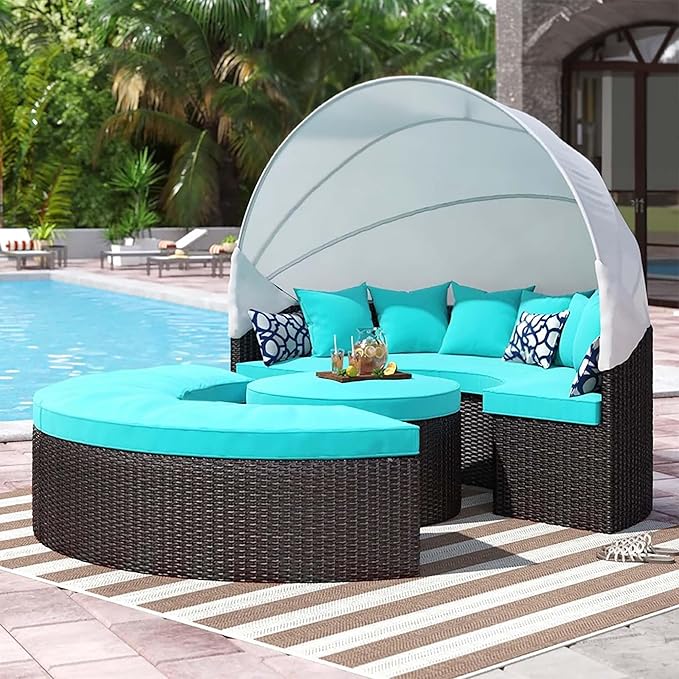 Modway Convene Wicker Rattan Outdoor Patio Retractable Canopy Round Poolside by Modway