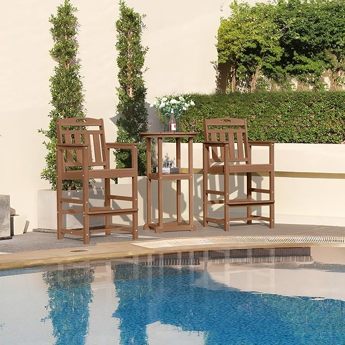 HDPE Outdoor Patio Tall Bar Chair, All-Weather Bar Height Balcony Adirondack - Image 6