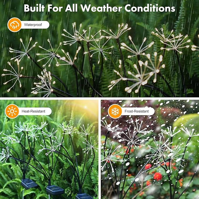 Kwaiffeo Solar Garden Lights Outdoor: Waterproof 2 Modes Twinkling Fireworks - Image 5