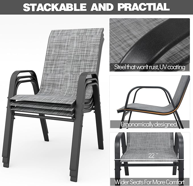 Patio Chairs Set of 4, Stackable Outdoor Dining Chairs - Image 4