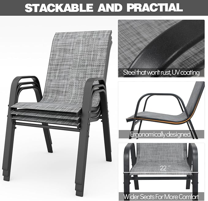 Patio Chairs, Stackable Outdoor Dining Chairs - Image 6