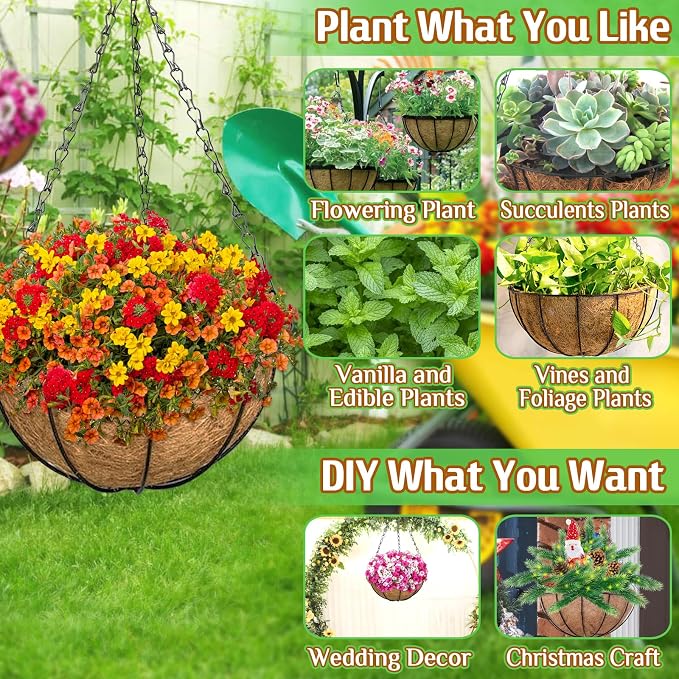ZeeDix 6 Pack 12 Inch Metal Round Hanging Planter Basket - Image 4