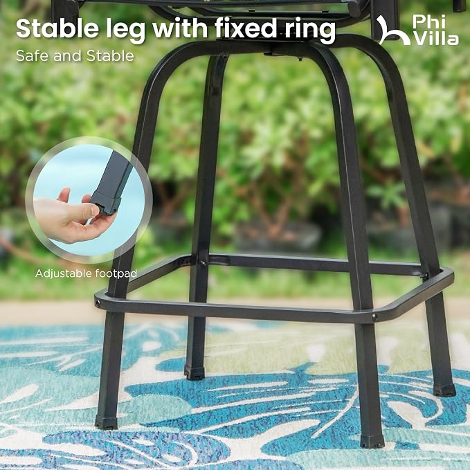 PHI VILLA Outdoor Patio Swivel Bar Set of 3, Textilene Furniture Bistro Set - Image 7