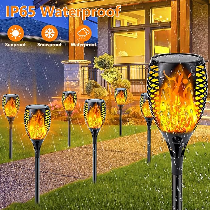 Upgraded Solar Lights Outdoor, 6 Pack Flickering Flame Solar Torch Lights - Image 4