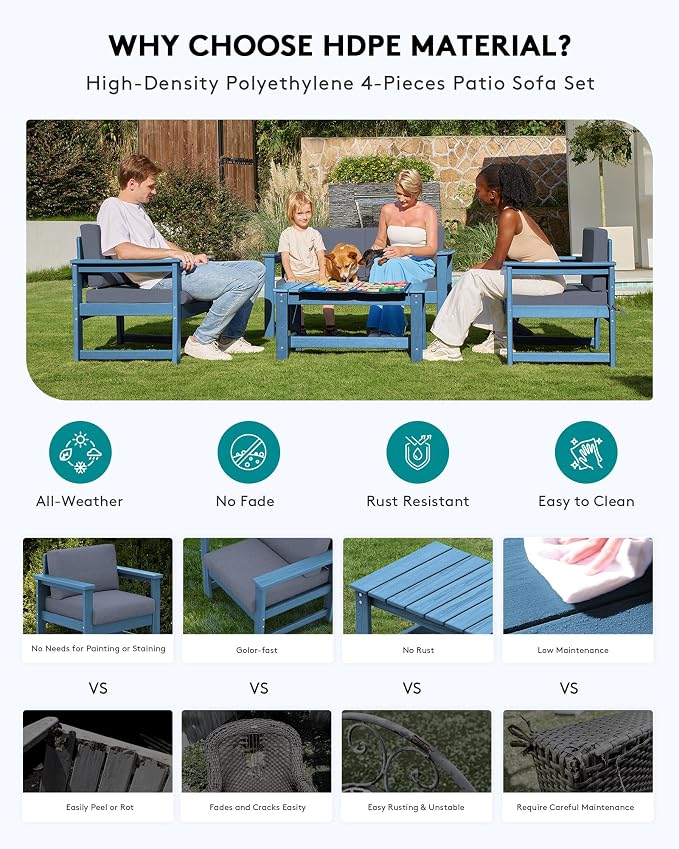 SERWALL Blue HDPE Outdoor Loveseat - Image 4