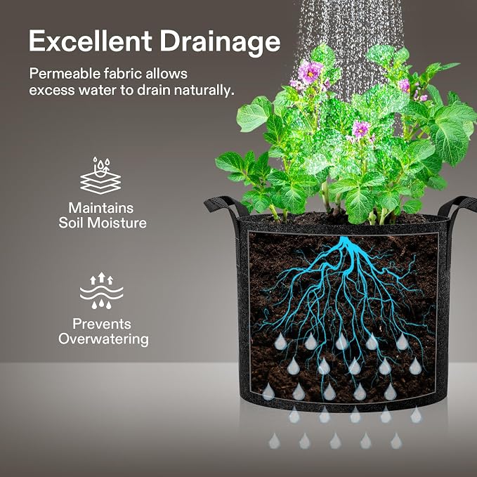 VIVOSUN 5-Pack 10 Gallon Plant Grow Bags, Heavy Duty Thickened Nonwoven Fabric - Image 5