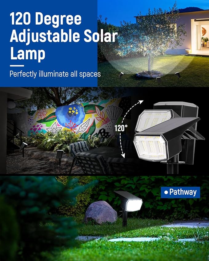 Solar Spot Lights Outdoor Waterproof 2 Pack IP65, 63 LED 3 Lighting Modes - Image 5