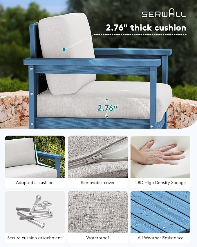 SERWALL 8 Pieces HDPE Outdoor Conversation Sofa Set - Image 5